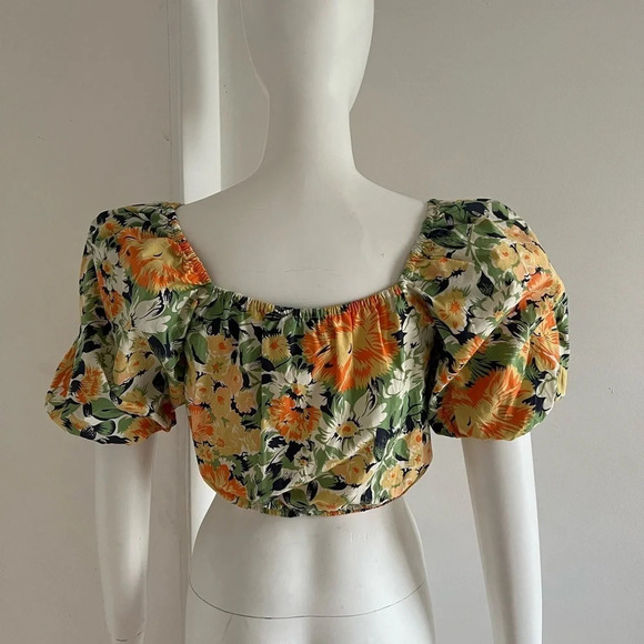 Faithfull the Brand Pontina Top Balloon Sleeve Floral Print, Size 4 NWOT - Picture 5 of 7